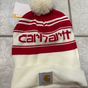Carhartt Red and White Pom Beanie Hat